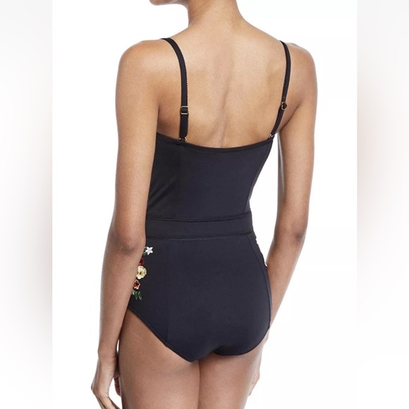 ✨ JOHNNY WAS Haley Floral Embroidery Corset One Piece Swimsuit ~Medium ~ Black - Picture 4 of 16